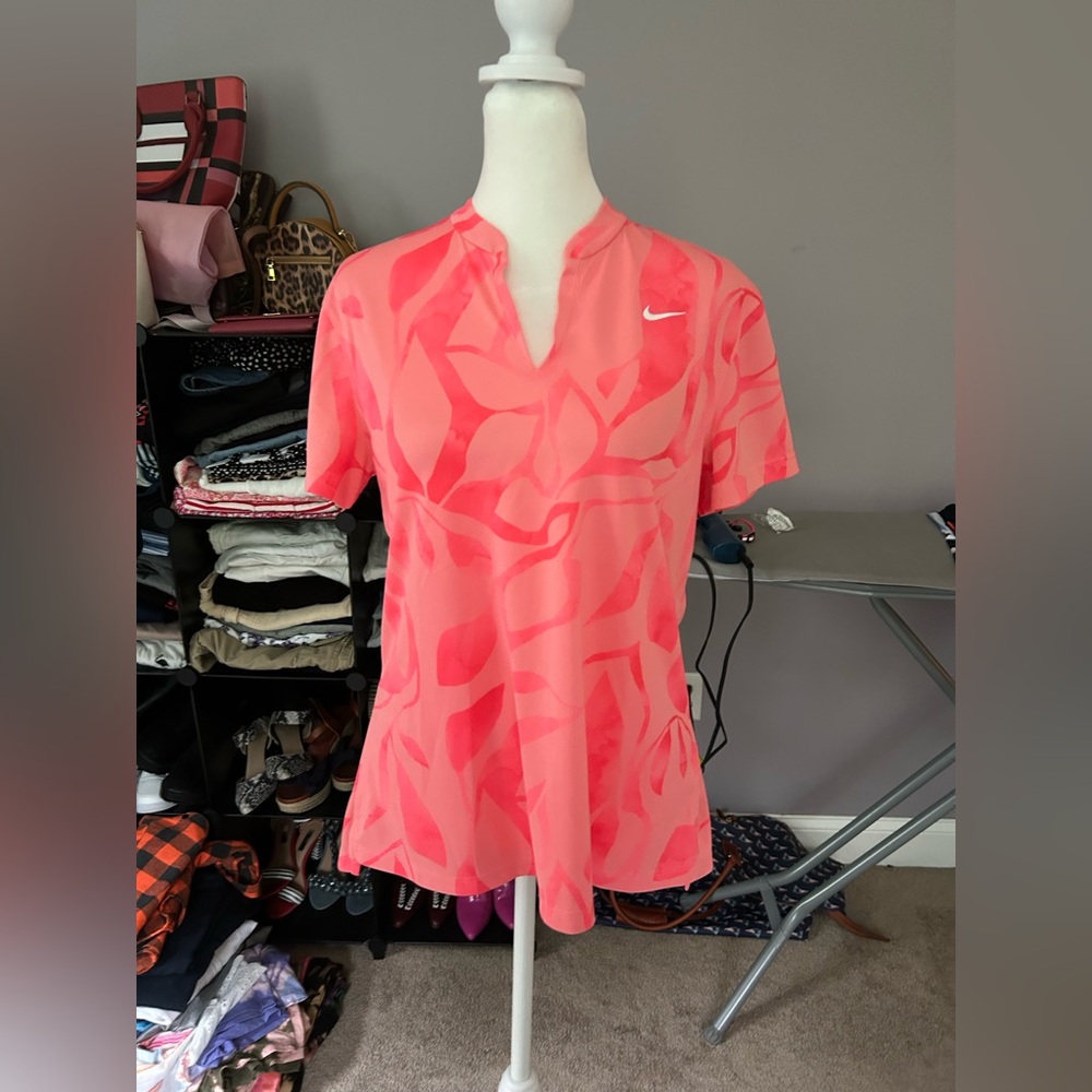 Nike Pink Fitted T-Shirt with Mandarin Collar